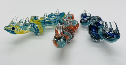 Multicolor Striped Clear Glass Dragon Pipe