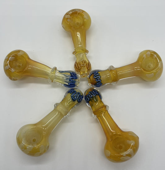 Small Gold Fumed Striped Dot Glass Pipe (colors may vary)